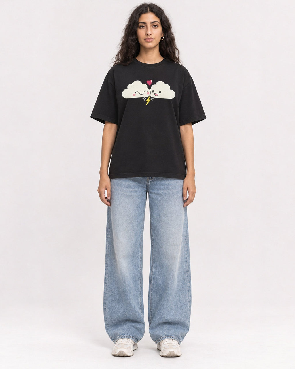 Mockup Boxy Heavyweight Tee Black female full-body 07