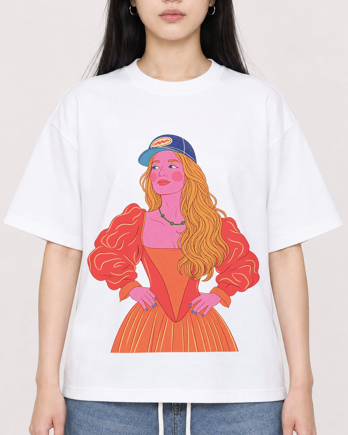 Mockup Boxy Heavyweight Tee White female close-up 01