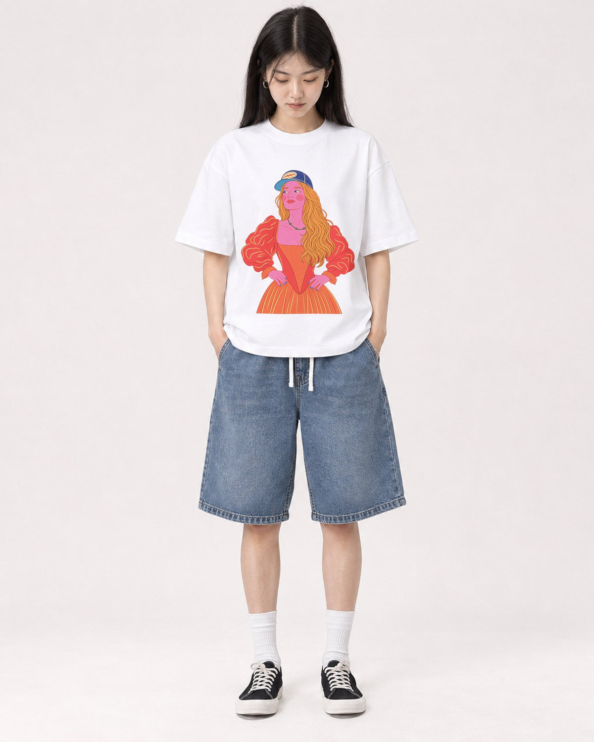 Mockup Boxy Heavyweight Tee White female full-body 01