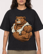 Mockup Boxy Heavyweight Tee Black female close-up 06