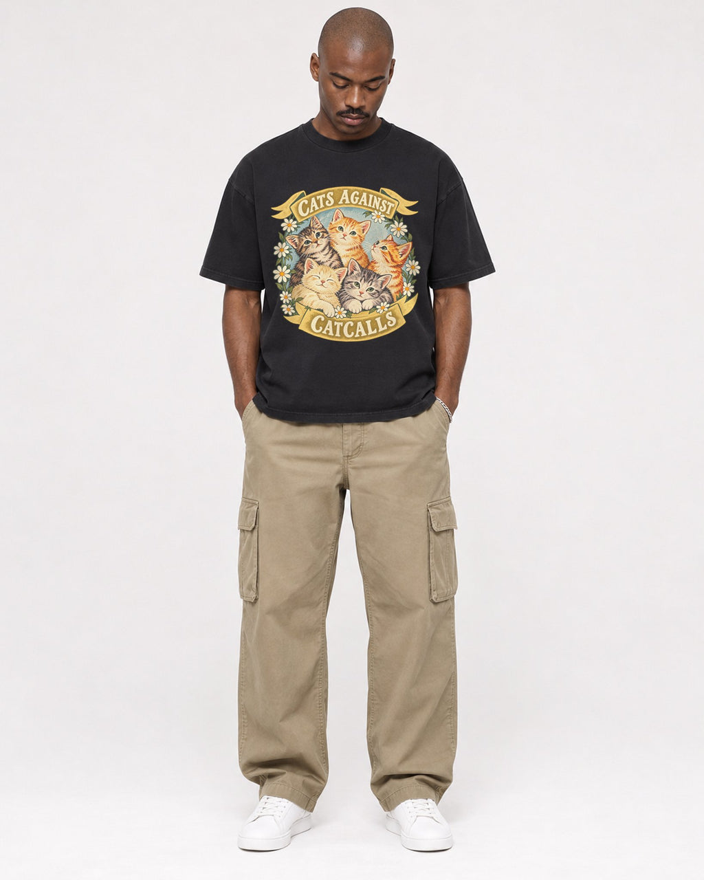 Mockup Boxy Heavyweight Tee Black male full-body 44