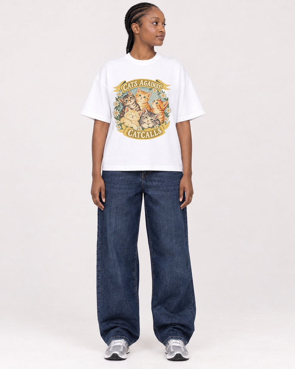 Mockup Boxy Heavyweight Tee White female full-body 44
