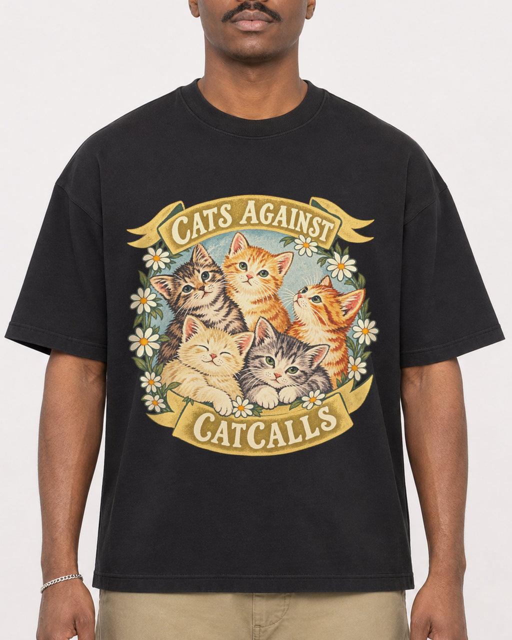 Mockup Boxy Heavyweight Tee Black male close-up 44
