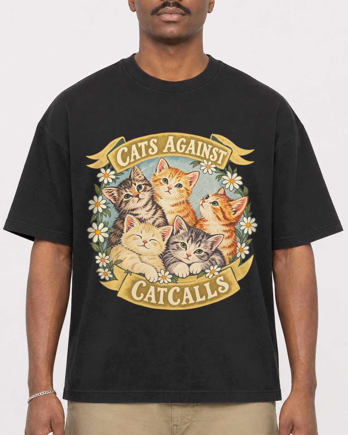 Mockup Boxy Heavyweight Tee Black male close-up 44