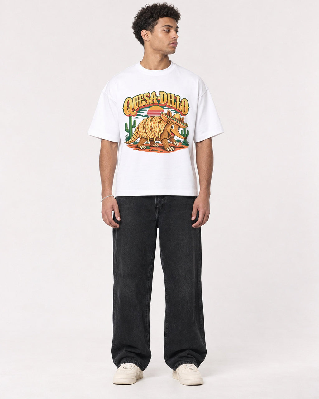 Mockup Boxy Heavyweight Tee White male full-body 10