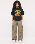 Mockup Boxy Heavyweight Tee Black female full-body 10