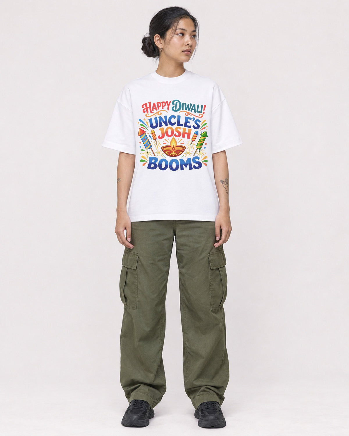 Mockup Boxy Heavyweight Tee White female full-body 12