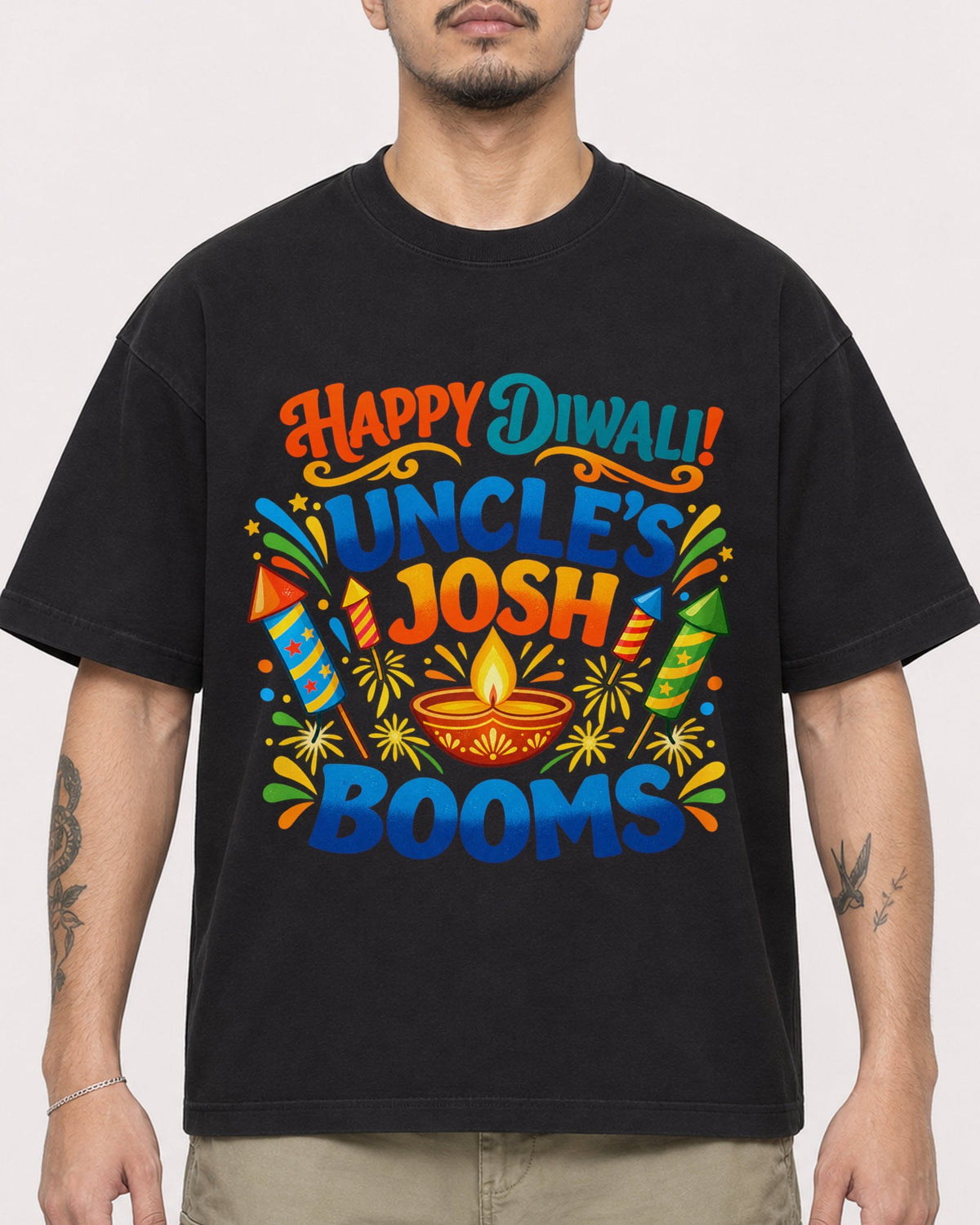 Mockup Boxy Heavyweight Tee Black male close-up 12