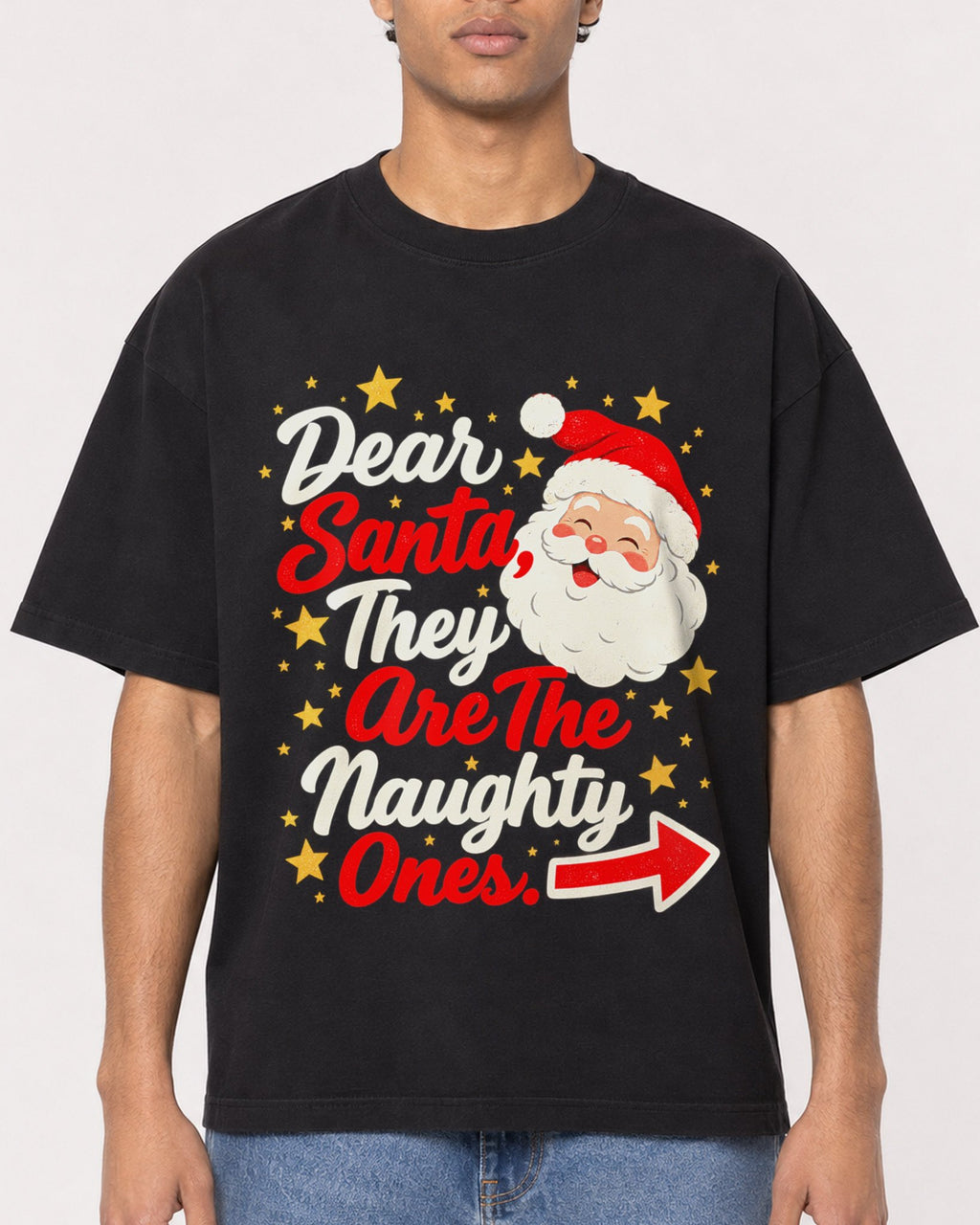 Mockup Boxy Heavyweight Tee Black male close-up 10