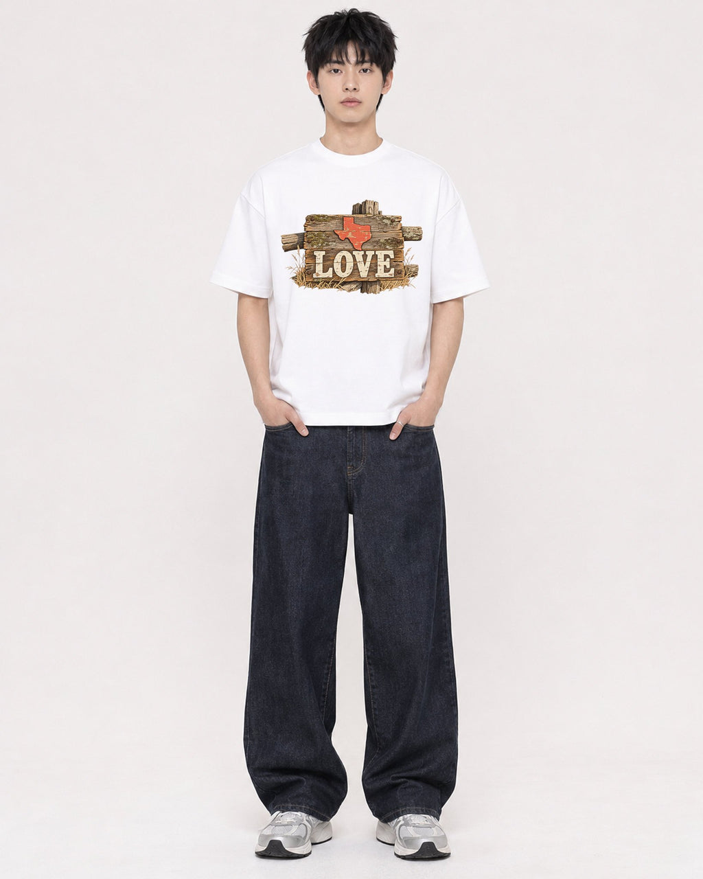 Mockup Boxy Heavyweight Tee White male full-body 01