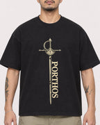 Mockup Boxy Heavyweight Tee Black male close-up 12