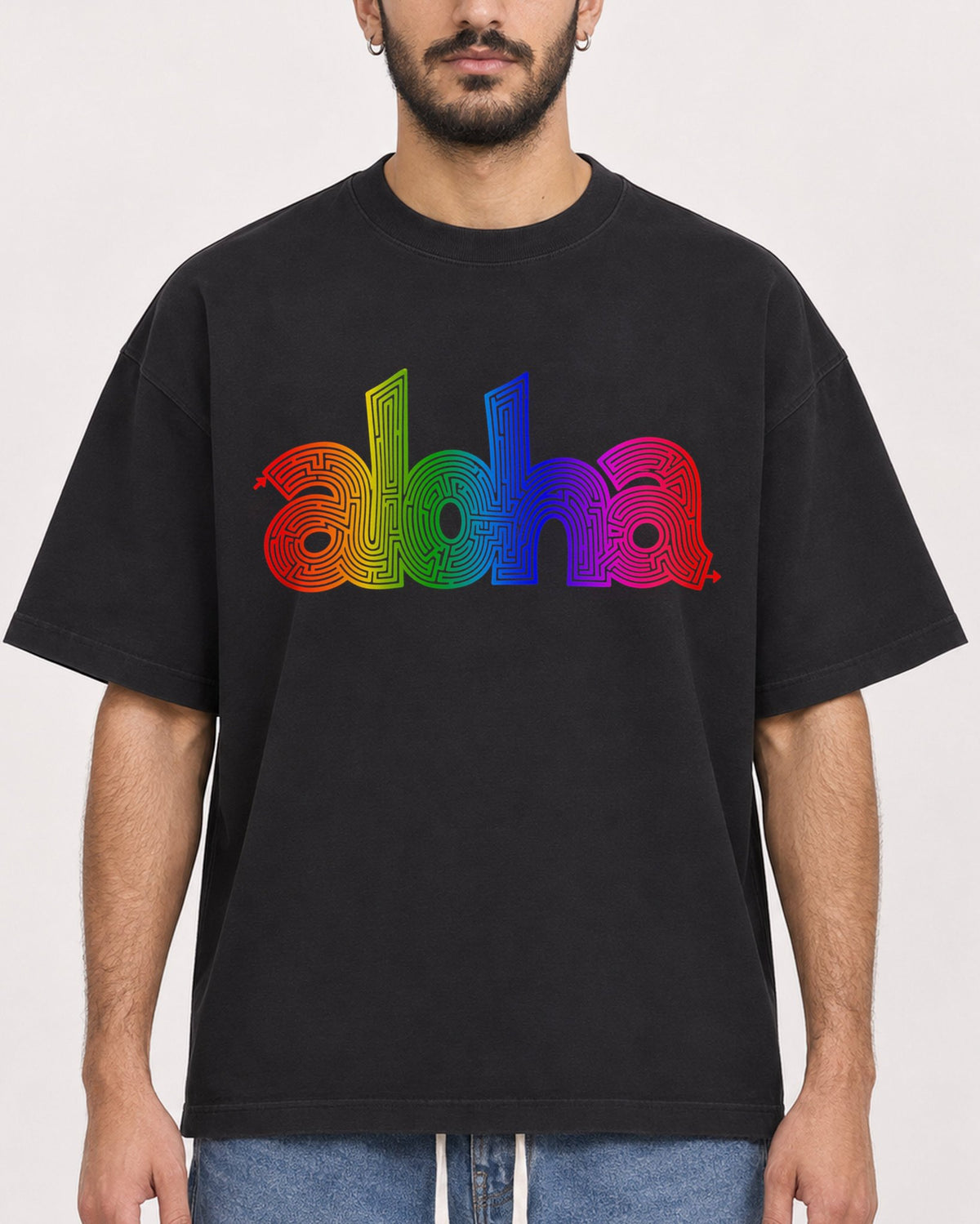 Mockup Boxy Heavyweight Tee Black male close-up 07