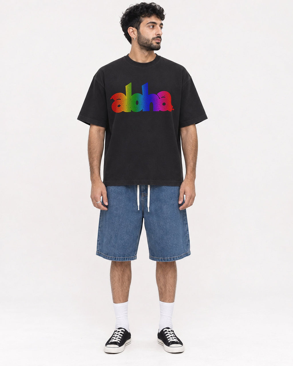 Mockup Boxy Heavyweight Tee Black male full-body 07