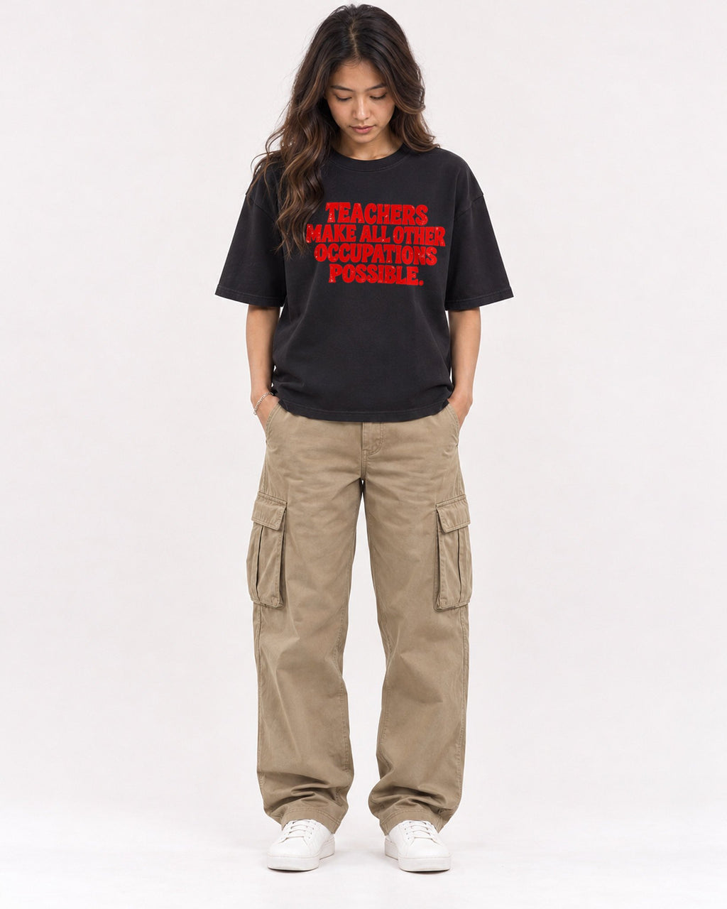 Mockup Boxy Heavyweight Tee Black female full-body 02
