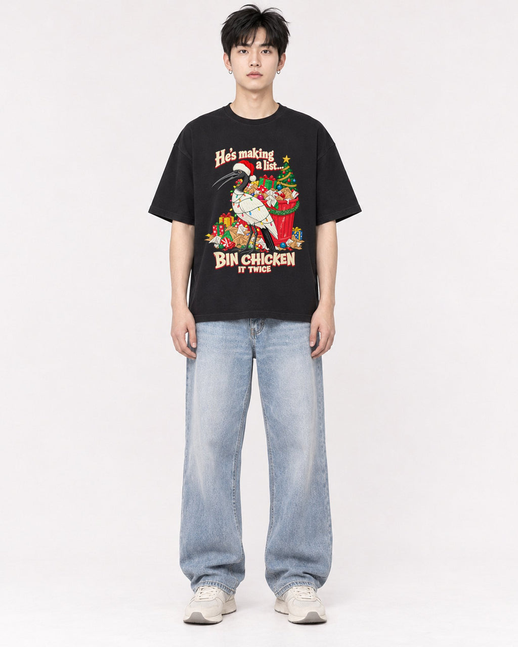 Mockup Boxy Heavyweight Tee Black male full-body 01