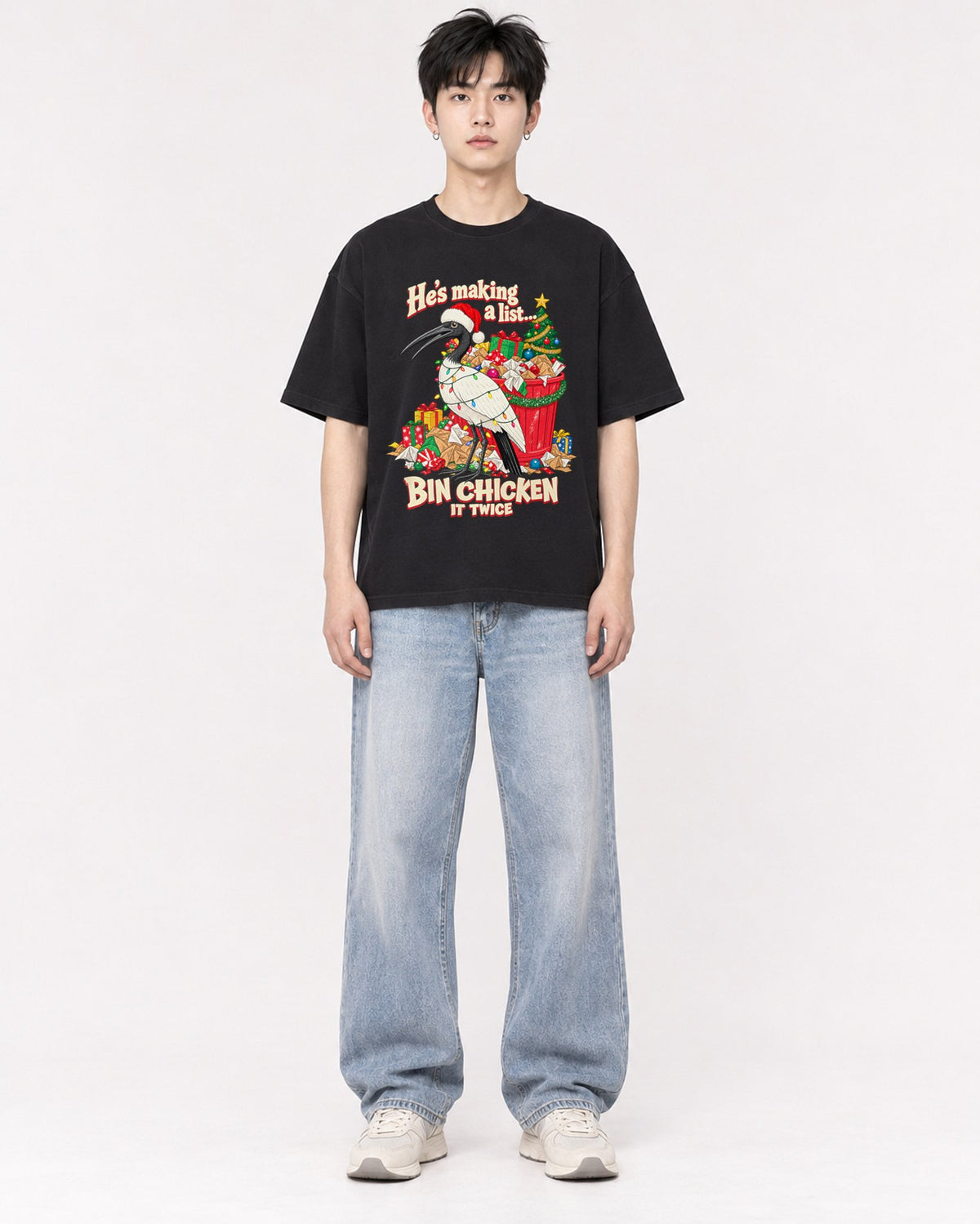 Mockup Boxy Heavyweight Tee Black male full-body 01