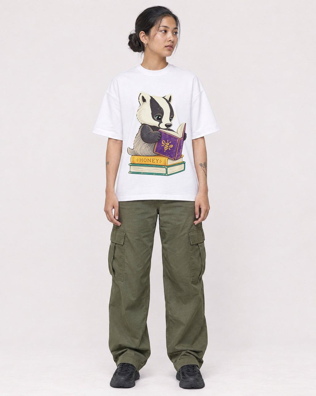 Mockup Boxy Heavyweight Tee White female full-body 12