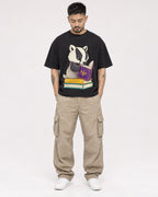 Mockup Boxy Heavyweight Tee Black male full-body 12