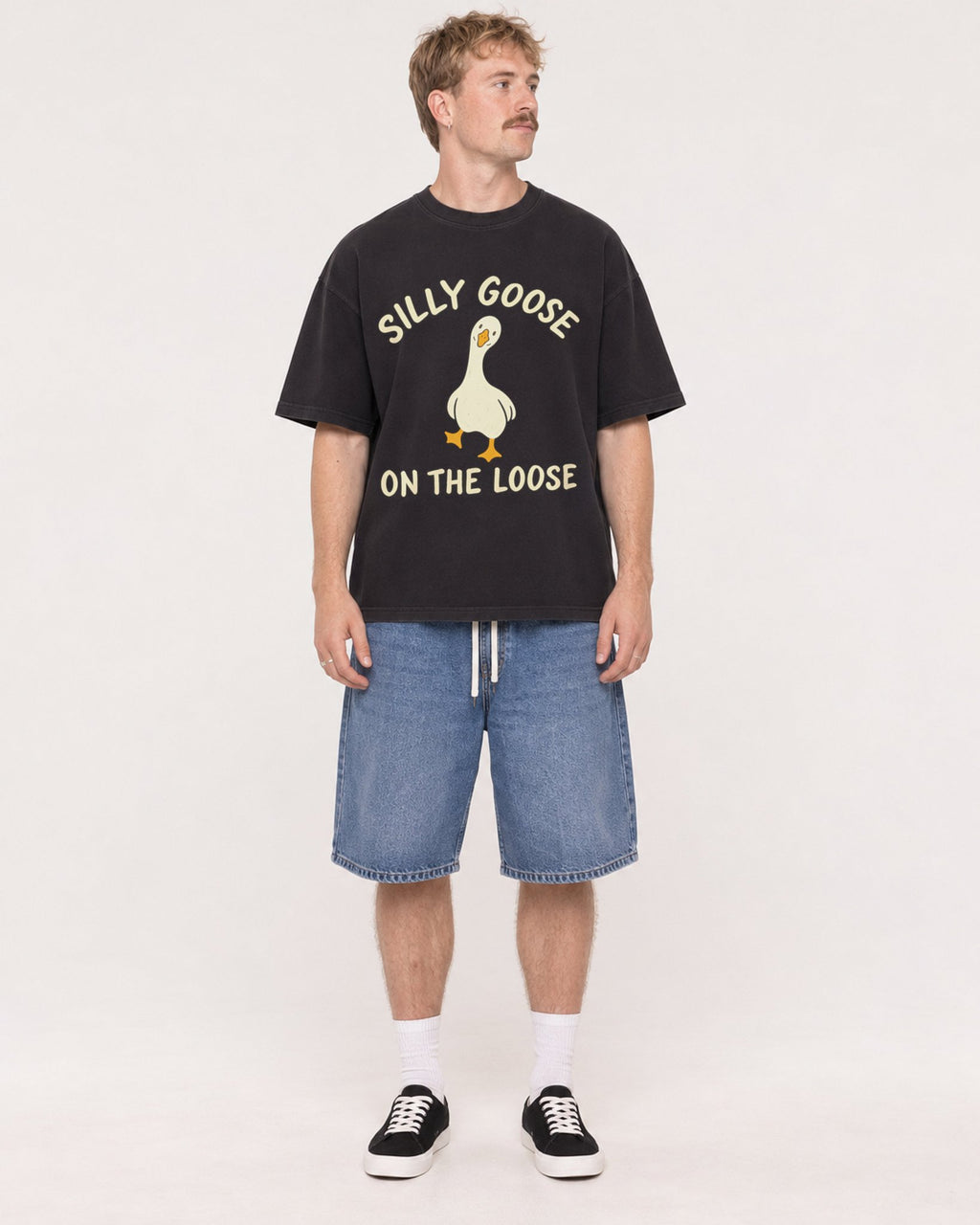 Mockup Boxy Heavyweight Tee Black male full-body 19