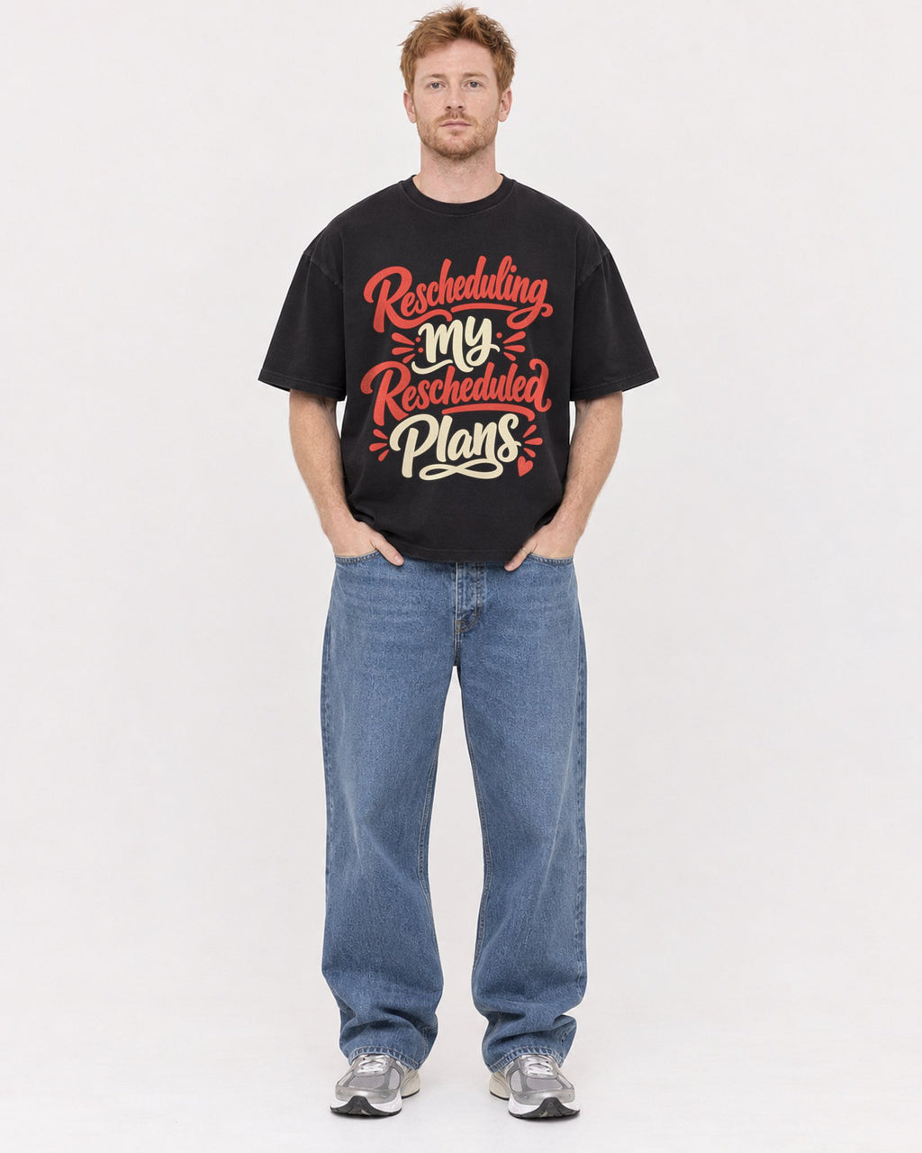Mockup Boxy Heavyweight Tee Black male full-body 38