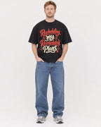 Mockup Boxy Heavyweight Tee Black male full-body 38