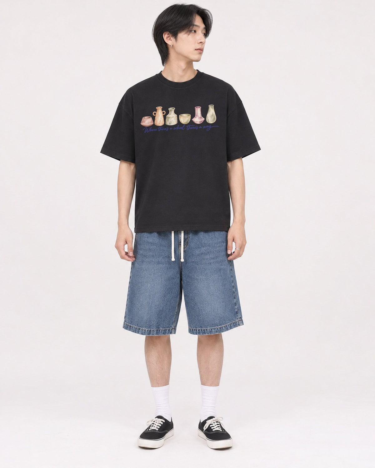 Mockup Boxy Heavyweight Tee Black male full-body 11