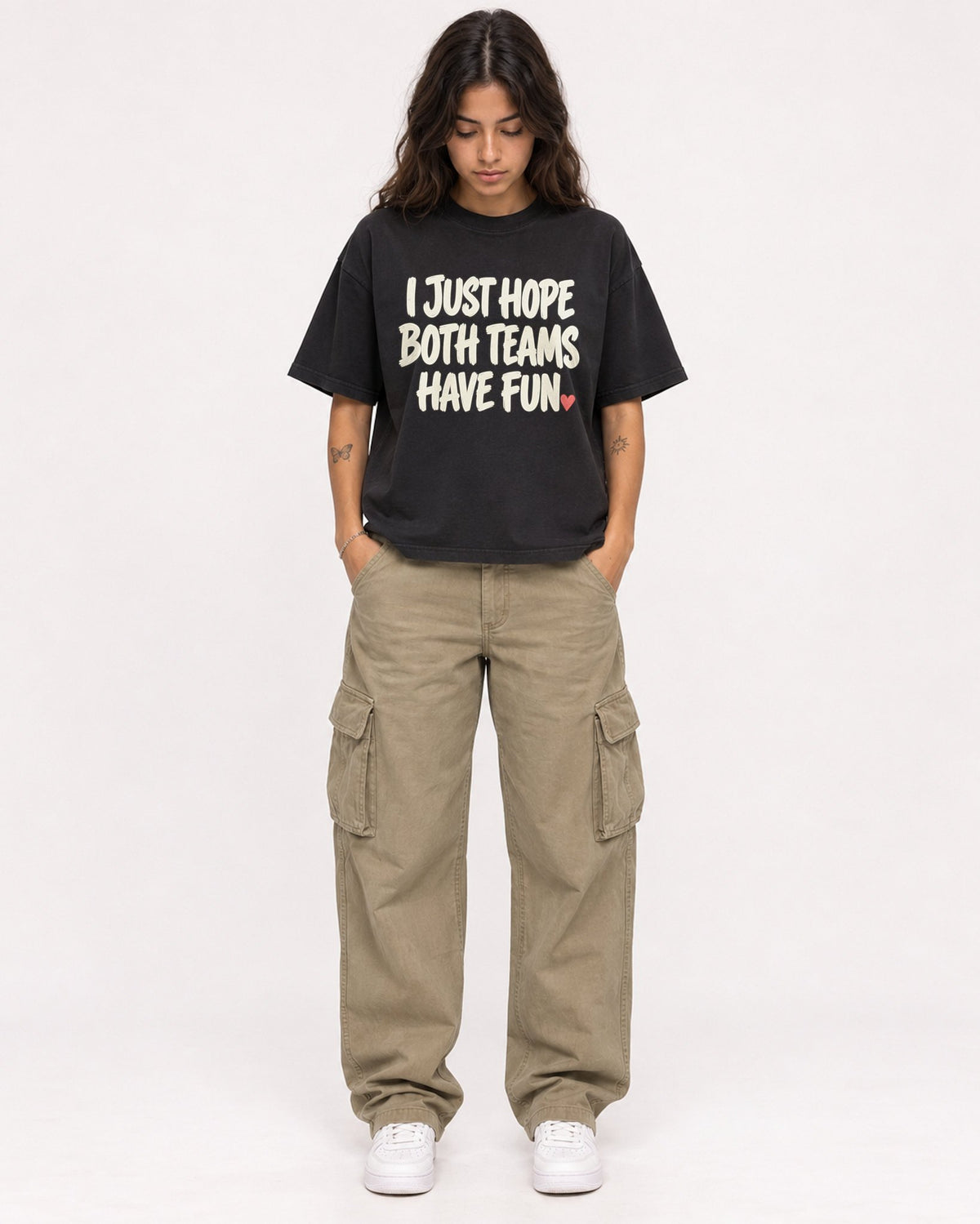 Mockup Boxy Heavyweight Tee Black female full-body 06