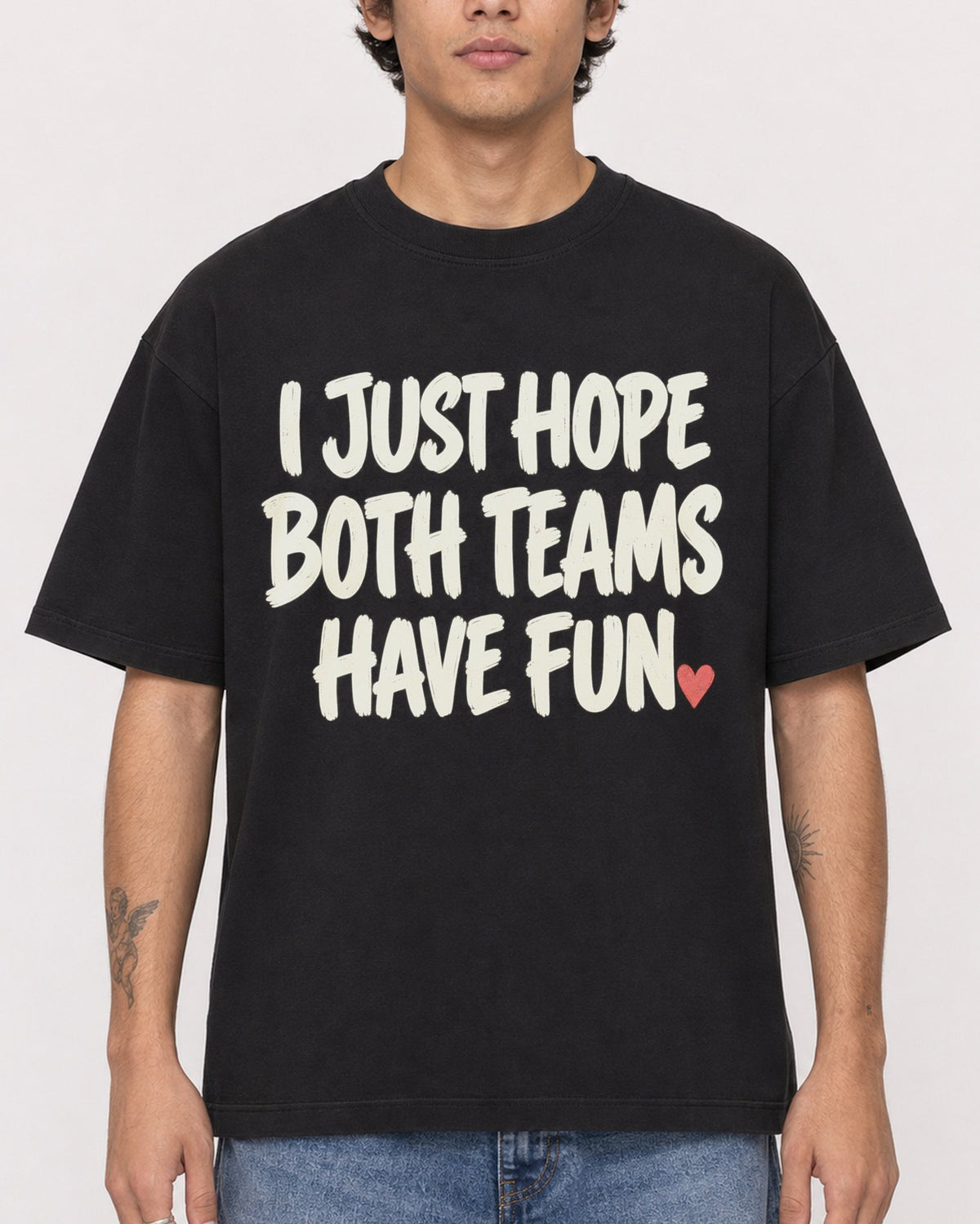 Mockup Boxy Heavyweight Tee Black male close-up 06