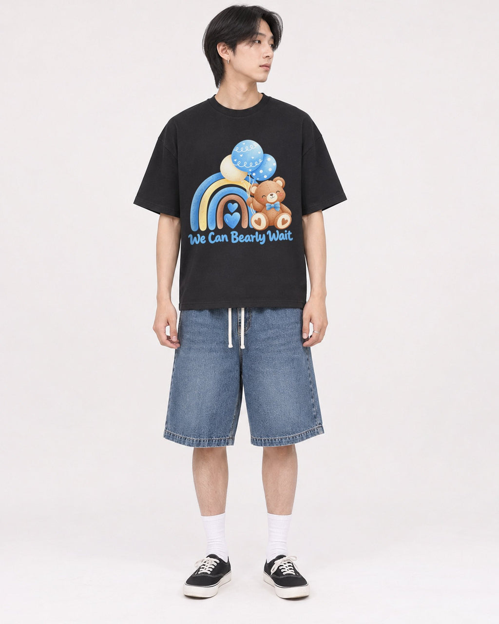 Mockup Boxy Heavyweight Tee Black male full-body 11