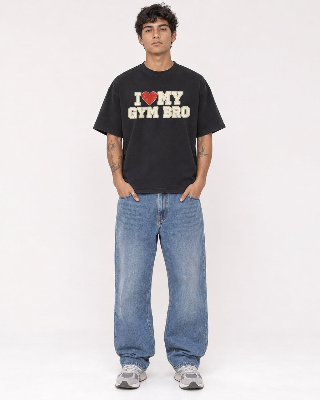 Mockup Boxy Heavyweight Tee Black male full-body 06