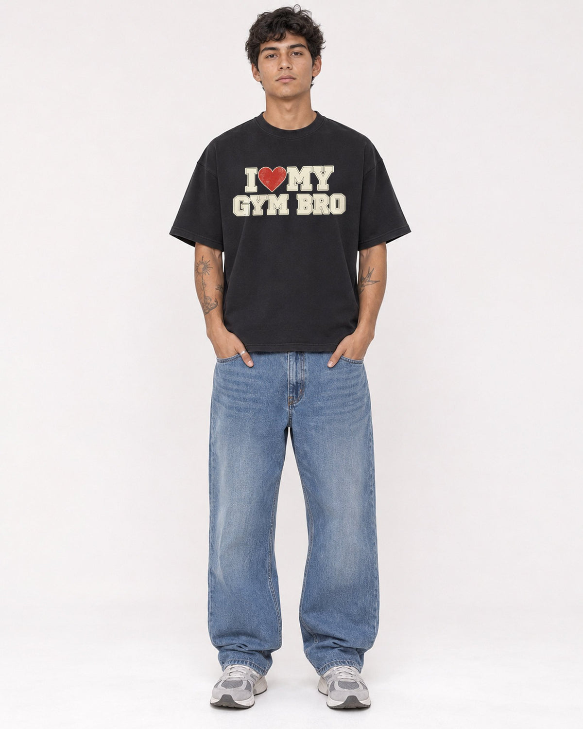 Mockup Boxy Heavyweight Tee Black male full-body 06