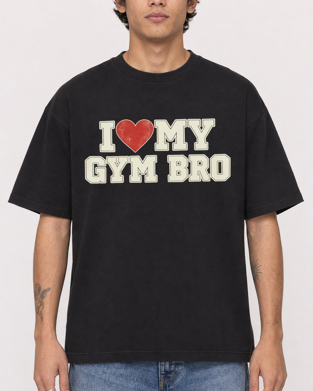 Mockup Boxy Heavyweight Tee Black male close-up 06