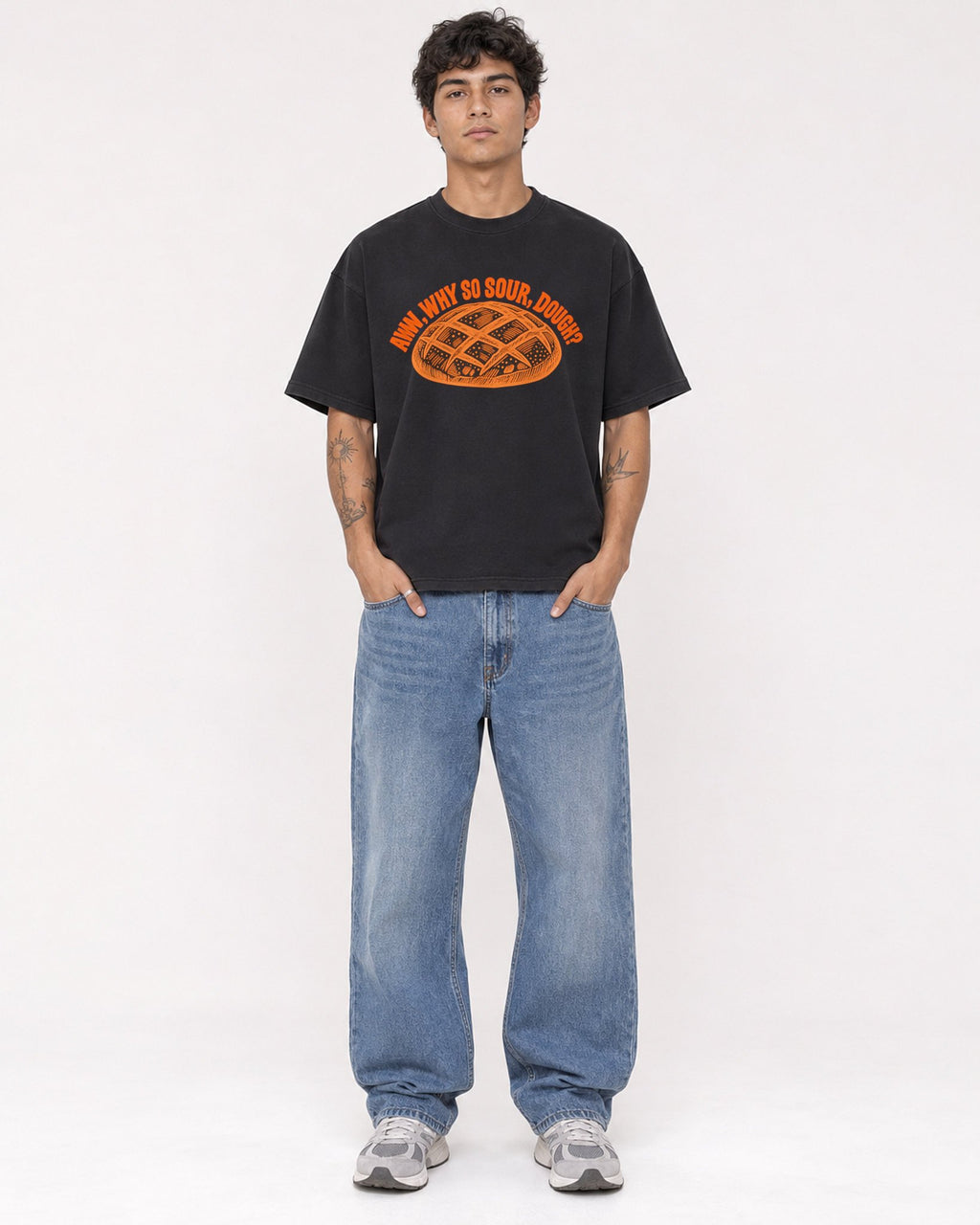 Mockup Boxy Heavyweight Tee Black male full-body 06