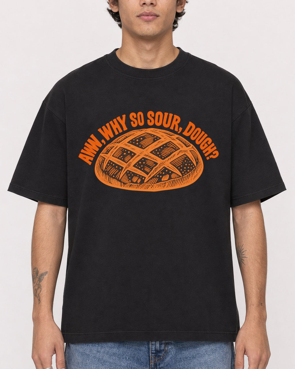 Mockup Boxy Heavyweight Tee Black male close-up 06