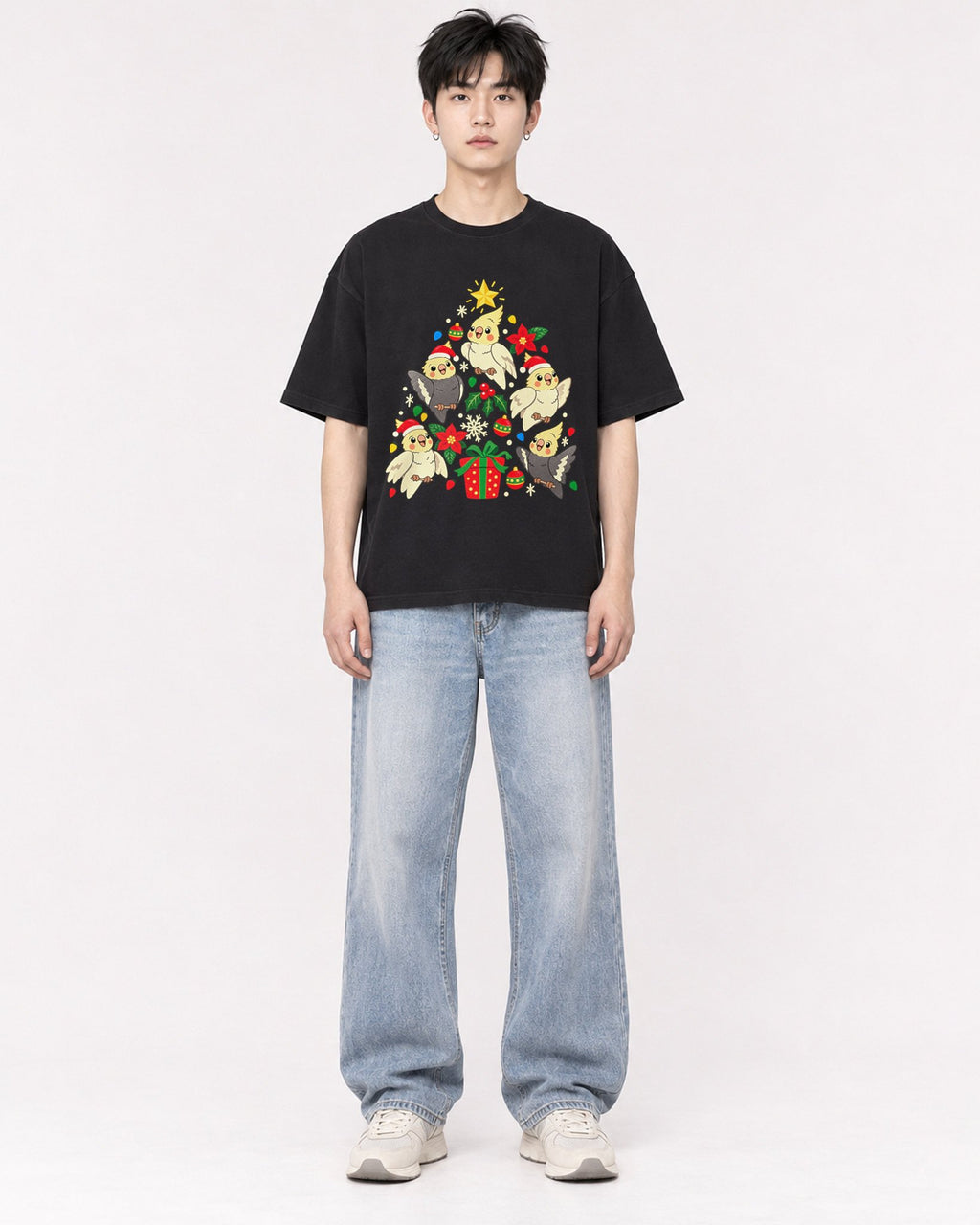 Mockup Boxy Heavyweight Tee Black male full-body 01