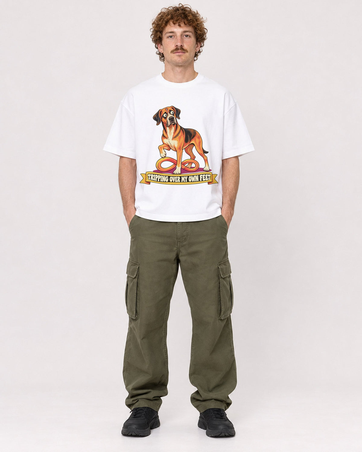 Mockup Boxy Heavyweight Tee White male full-body 09
