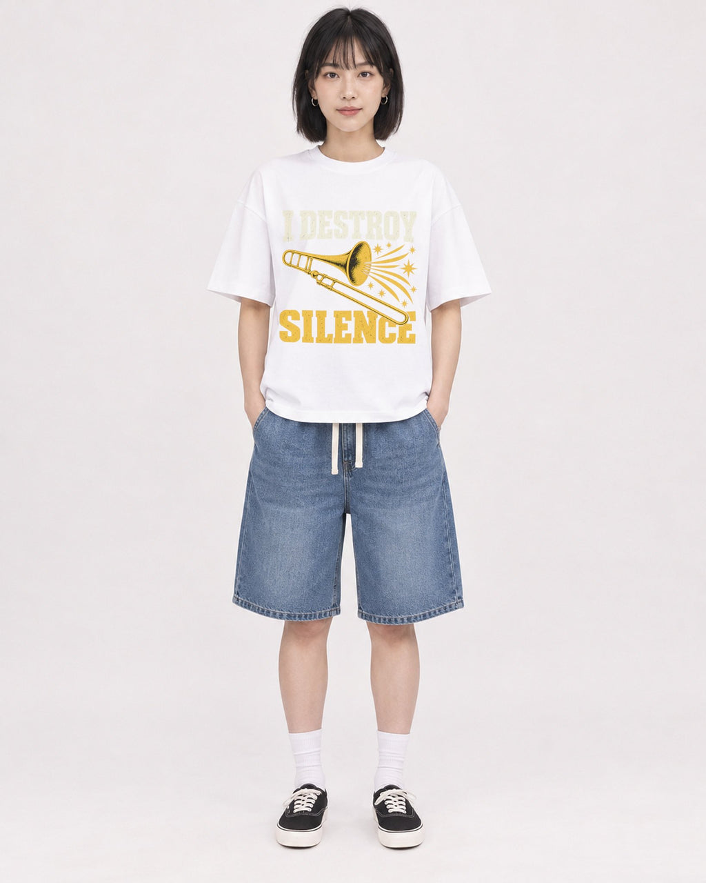 Mockup Boxy Heavyweight Tee White female full-body 11