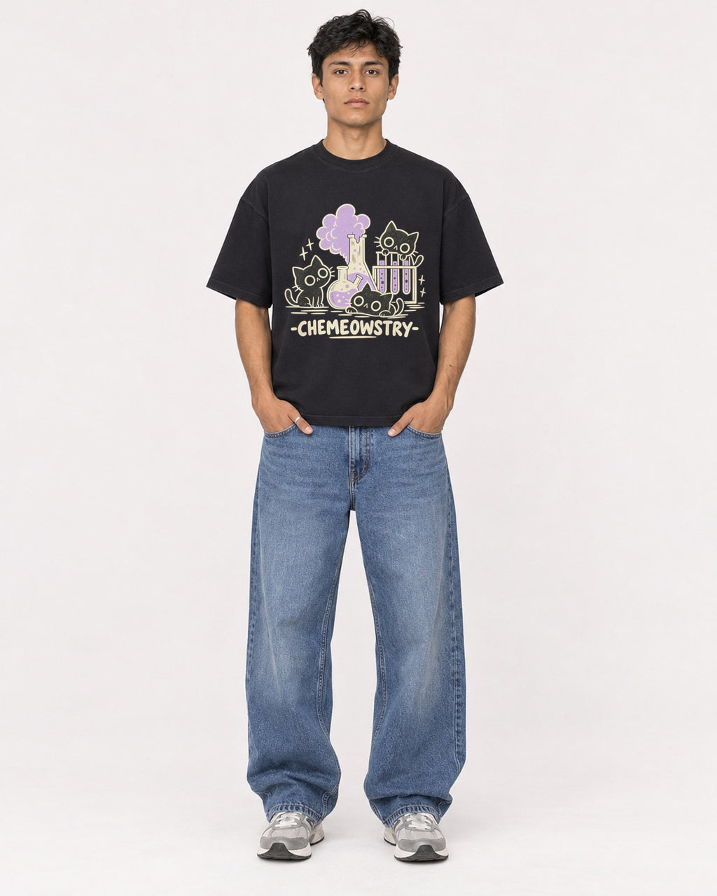 Mockup Boxy Heavyweight Tee Black male full-body 46