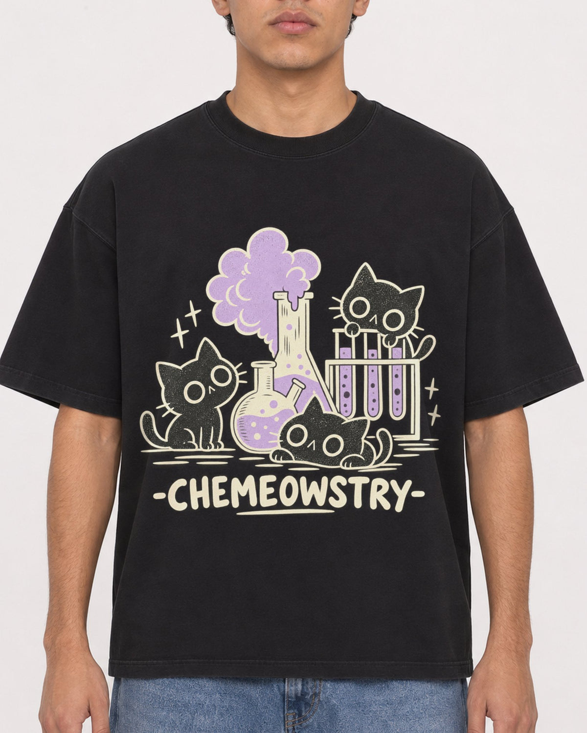 Mockup Boxy Heavyweight Tee Black male close-up 46