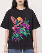 Mockup Boxy Heavyweight Tee Black female close-up 01