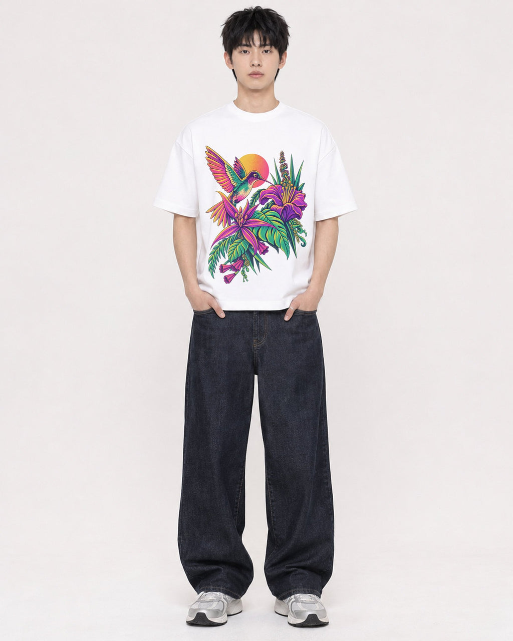 Mockup Boxy Heavyweight Tee White male full-body 01