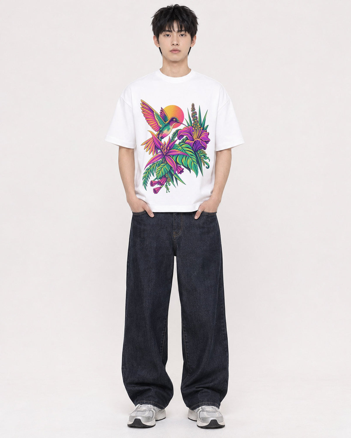 Mockup Boxy Heavyweight Tee White male full-body 01