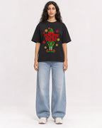 Mockup Boxy Heavyweight Tee Black female full-body 07