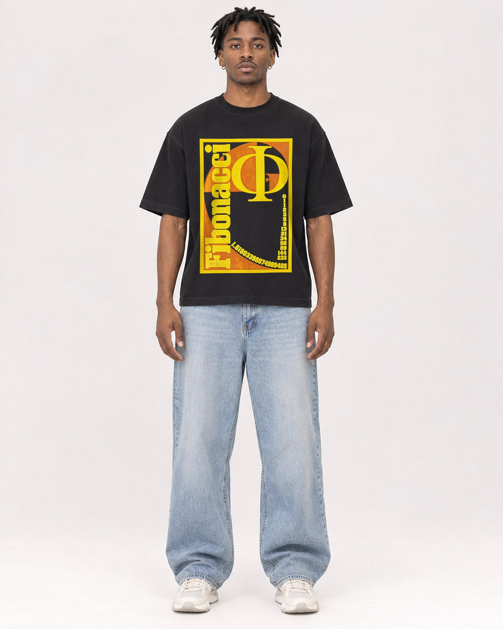 Mockup Boxy Heavyweight Tee Black male full-body 05