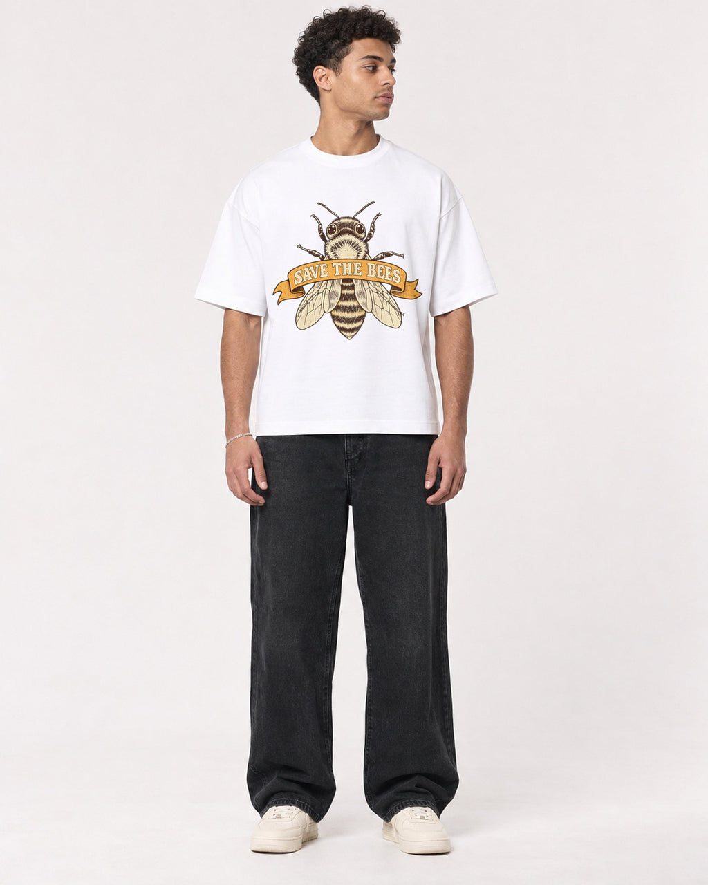 Mockup Boxy Heavyweight Tee White male full-body 10