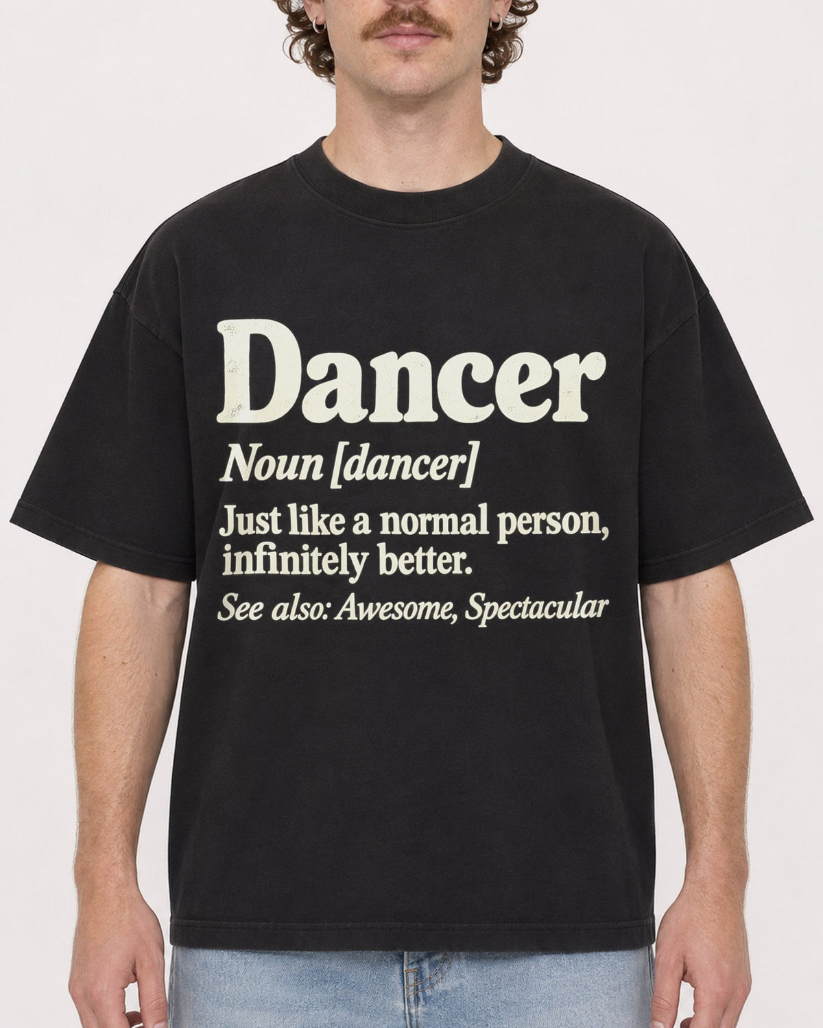 Mockup Boxy Heavyweight Tee Black male close-up 09