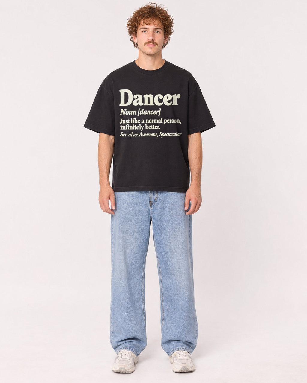 Mockup Boxy Heavyweight Tee Black male full-body 09