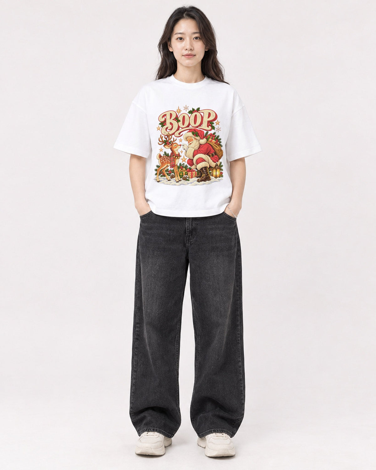 Mockup Boxy Heavyweight Tee White female full-body 03