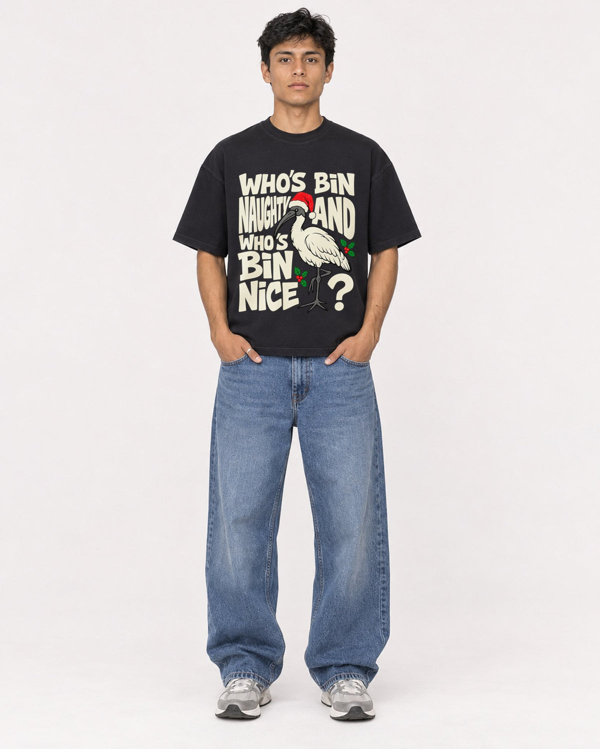 Mockup Boxy Heavyweight Tee Black male full-body 46