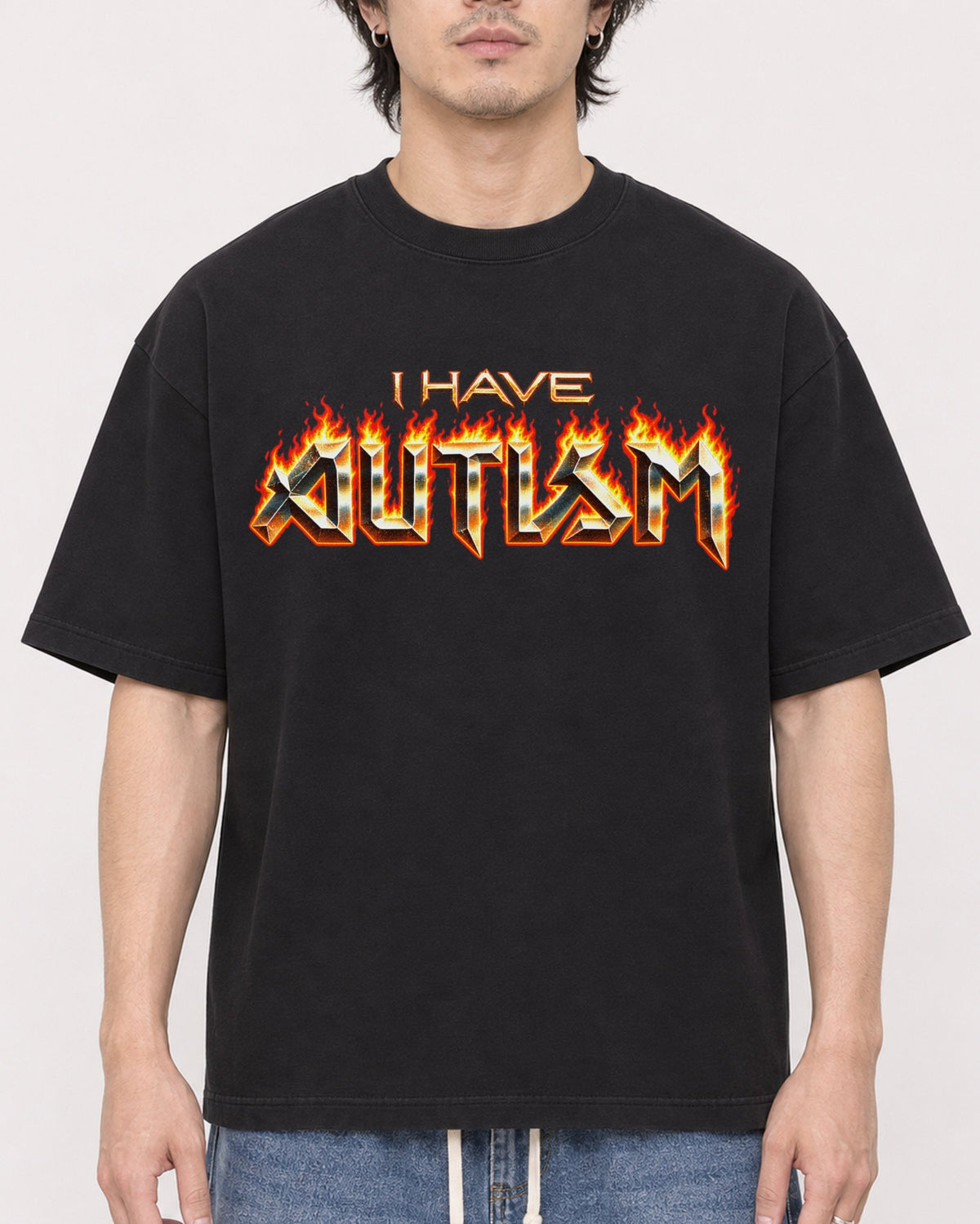 Mockup Boxy Heavyweight Tee Black male close-up 03